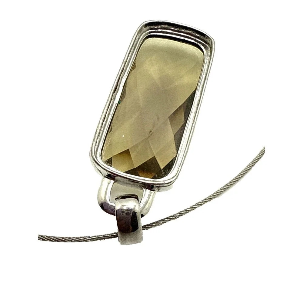 Anne Klein Pendant Necklace Silver Tone Faux Smoky Topaz Faceted Stone AK 16-19